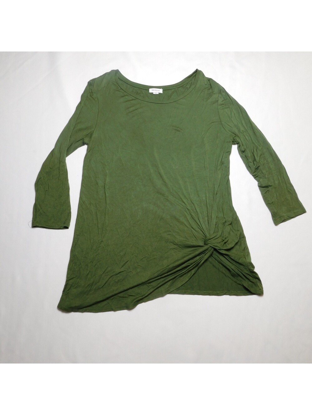Westport Top Womens Medium M Olive Green Side Knot Front 3/4 Sleeve Blouse Shirt